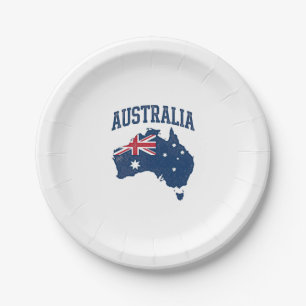 Australia Flag Map Vintage Distressed Graphic_1 Paper Plate