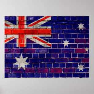 Australia flag on a brick wall poster