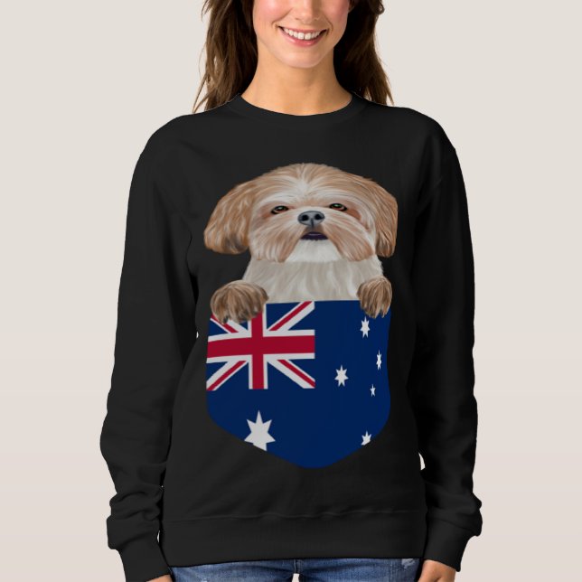 Australia Flag Shih Tzu Dog In Pocket Sweatshirt (Front)