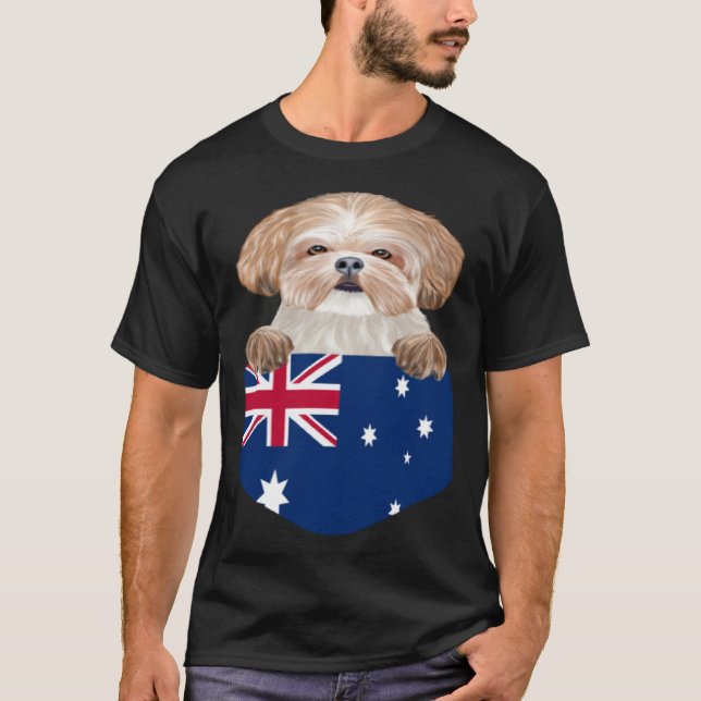 Australia Flag Shih Tzu Dog In Pocket T-Shirt (Front)