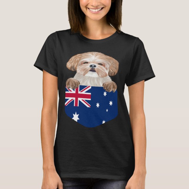 Australia Flag Shih Tzu Dog In Pocket T-Shirt (Front)