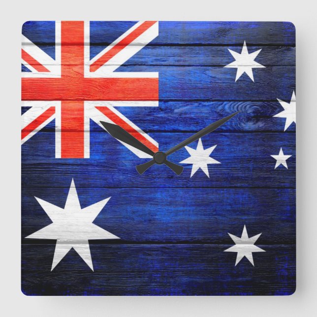 Australia Flag Vintage Wood Square Wall Clock (Front)