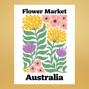 Australia Flower Market Golden Wattle Pink Blossom Postcard