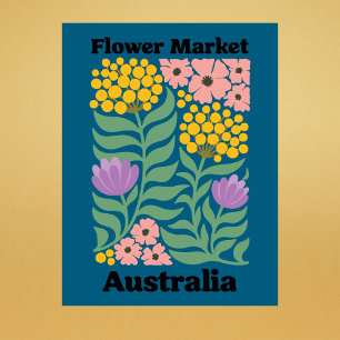 Australia Flower Market Golden Wattle Pink Blossom Postcard