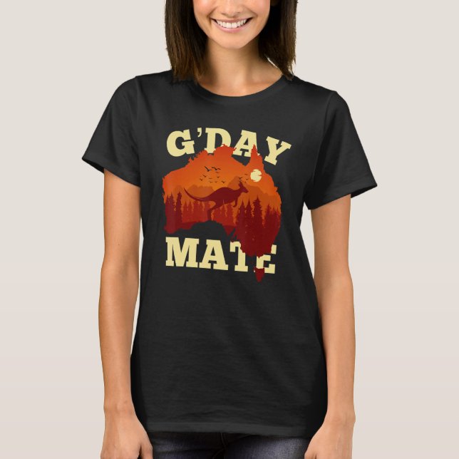 Australia G'Day Mate   Australian Flag Aussie Map  T-Shirt (Front)