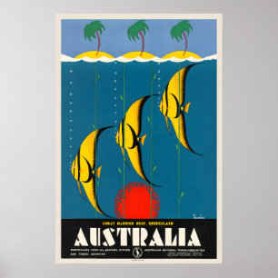 Australia Great Barrier Reef Queensland Vintage Poster