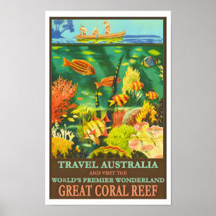 Australia Great Coral Reef Vintage Travel Poster