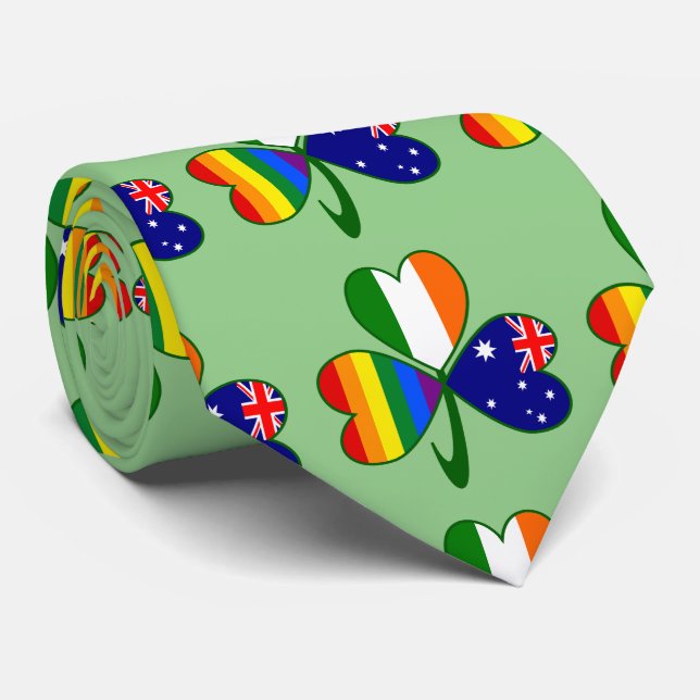 Australia Ireland Gay Pride Shamrock Tie (Rolled)