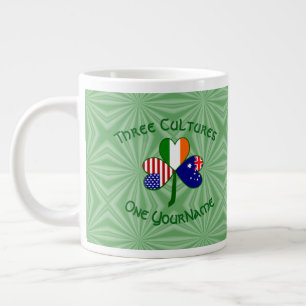 Australia Ireland USA Flags Shamrock Your Nam Espr Large Coffee Mug