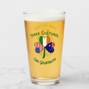 Australia Ireland USA Shamrock Personalised Glass