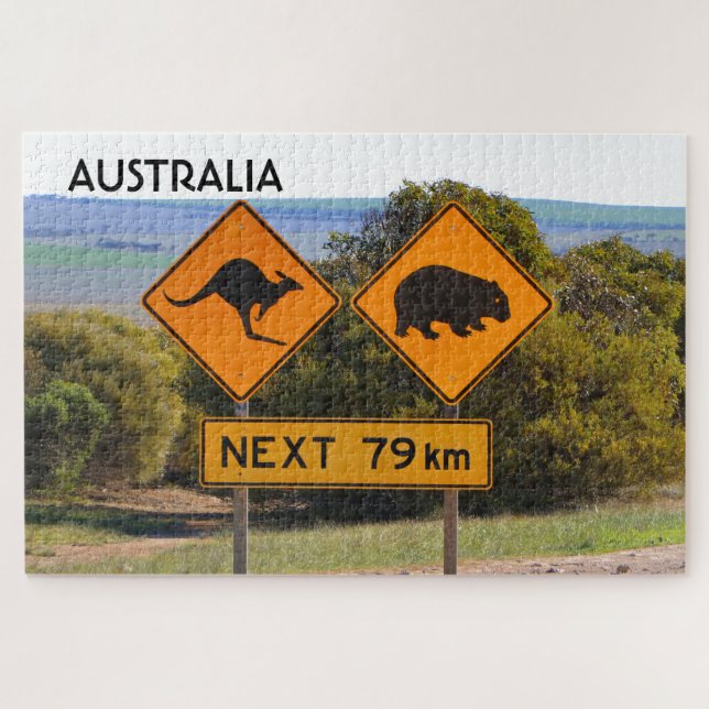 Australia: Kangaroo and wombat road signs Jigsaw Puzzle (Horizontal)