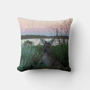 Australia Kangaroo Animal Wildlife Sunset Nature Cushion