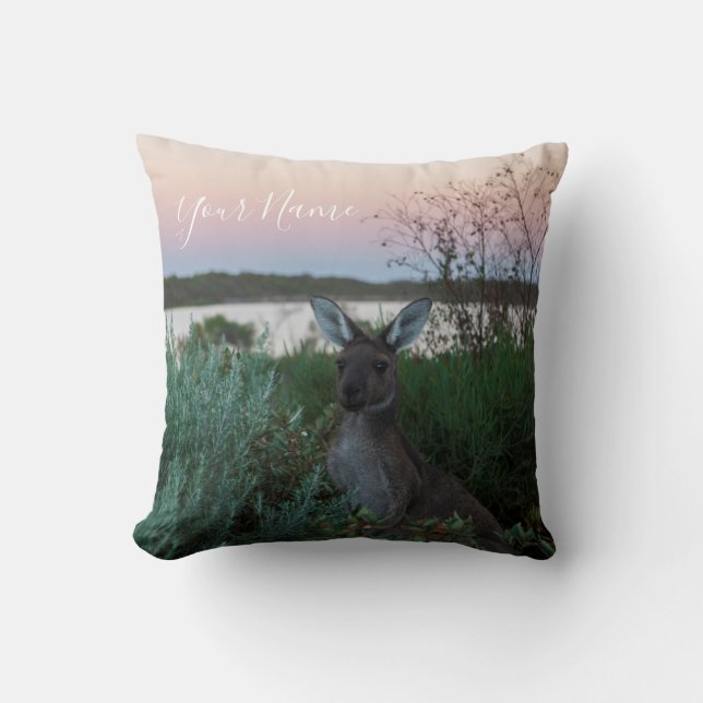 Australia Kangaroo Animal Wildlife Sunset Nature Cushion (Front)