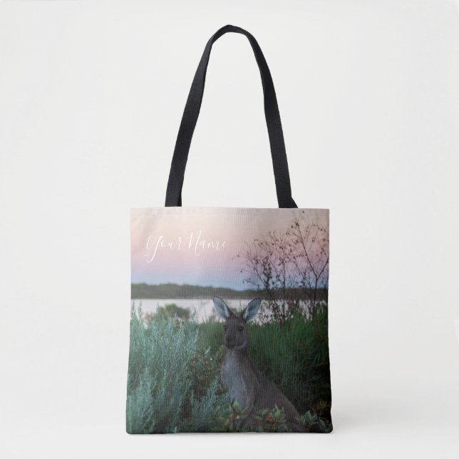 Australia Kangaroo Animal Wildlife Sunset Nature Tote Bag (Front)