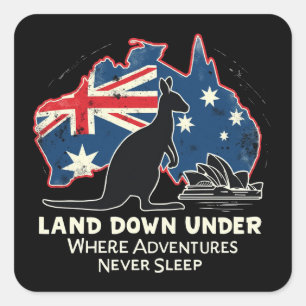 Australia Kangaroo Aussies Land Down Under Square Sticker