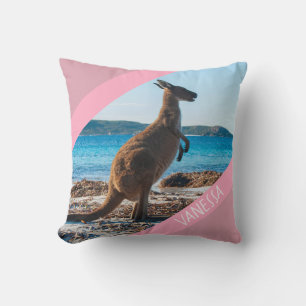 Australia Kangaroo on the Beach, Pink Accent Cushion