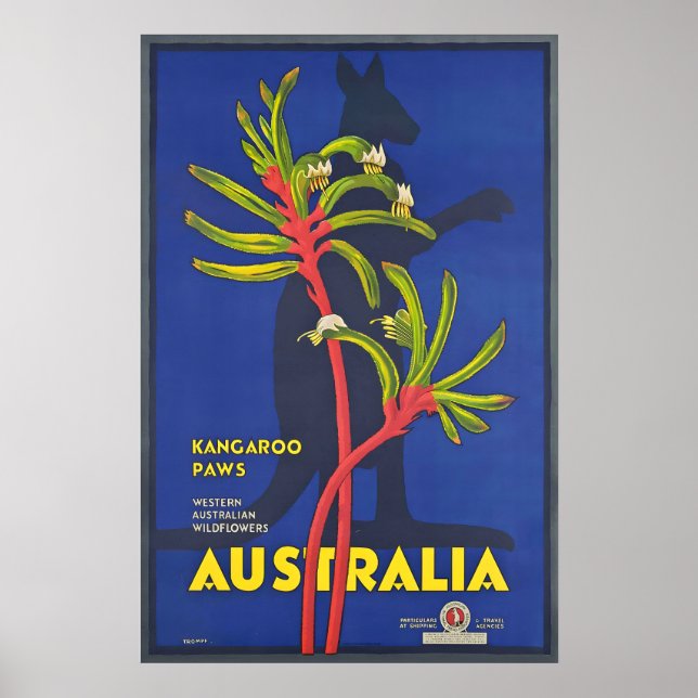 Australia Kangaroo Paws Vintage Travel Poster (Front)