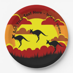 Australia Kangaroos Red Black Yellow  9" Paper Pla Plate