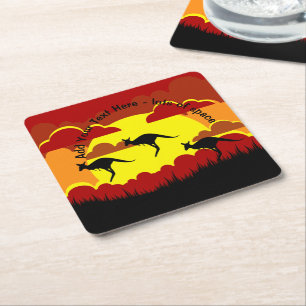 Australia Kangaroos Red Black Yellow Square Paper  Coaster