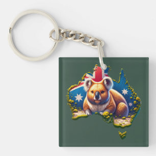 Australia Koala Bear flag map Key Ring