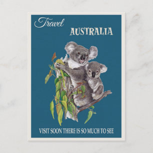 Australia Koala Bear Vintage Travel Poster Postcard