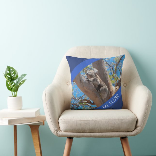 Australia Koala in a Tree, Custom Blue Accent Cushion (Chair)