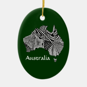 Australia Map Art Doodle Ceramic Tree Decoration