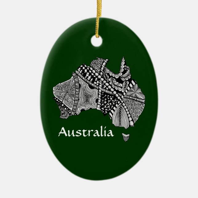 Australia Map Art Doodle Ceramic Tree Decoration (Front)