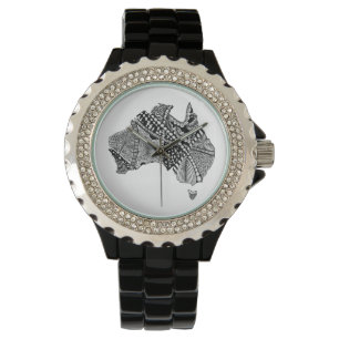 Australia Map Black and White Pen and Ink Watch