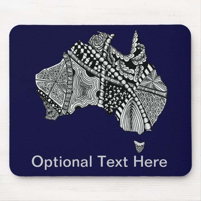 Australia Map Doodle Art Black and White Mouse Pad (Front)