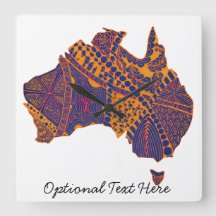 Australia Map Doodle Orange Purple Square Wall Clock