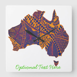 Australia Map Doodle Orange Purple Square Wall Clock