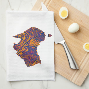 Australia Map Doodle Orange Purple Tea Towel