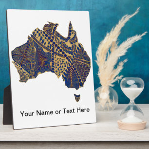 Australia Map Doodle Tan Red Blue Plaque