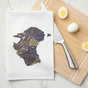 Australia Map Doodle Tan Red Blue Tea Towel