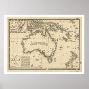 Australia Map Drawn by Adrien Hubert Brue 1826 Poster