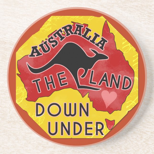 Australia Map Land Down Under with Kangaroo Retro Coaster (Front)