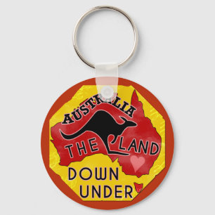 Australia Map Land Down Under with Kangaroo Retro Key Ring