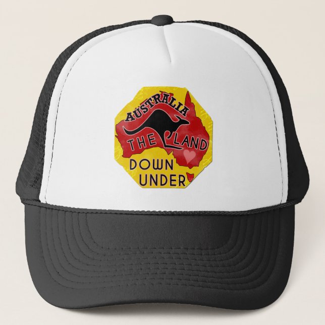 Australia Map Land Down Under with Kangaroo Retro Trucker Hat (Front)