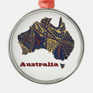 Australia Map Tan-Blue-Red Metal Tree Decoration