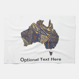 Australia Map Tan-Blue-Red Tea Towel