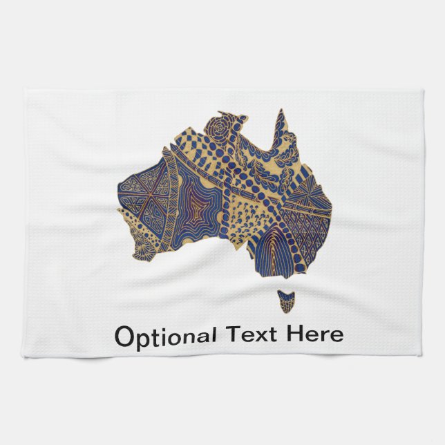 Australia Map Tan-Blue-Red Tea Towel (Horizontal)
