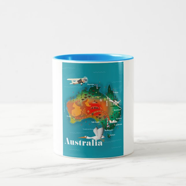 Australia Map Travel poster Two-Tone Coffee Mug (Center)