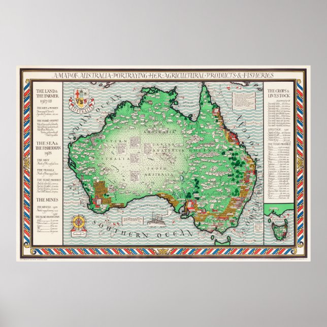 Australia Map Vintage Poster (Front)