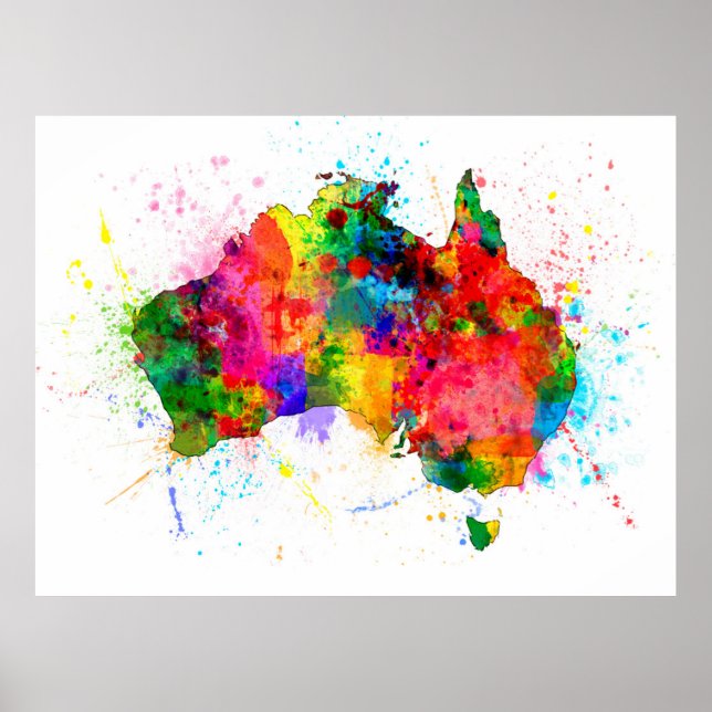 Australia Paint Splashes Map Poster (Front)