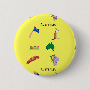 Australia pattern on yellow 6 cm round badge
