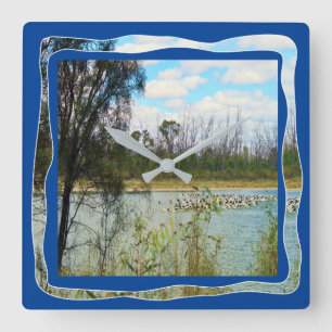 Australia Pelican Flock River Murray, Square Wall Clock