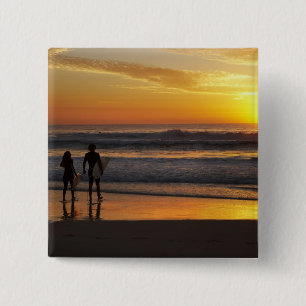 Australia, Queensland, Gold Coast, Surfers at 15 Cm Square Badge