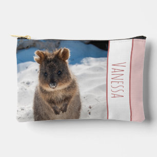 Australia Quokka on the Beach Pink Girls Custom Accessory Pouch