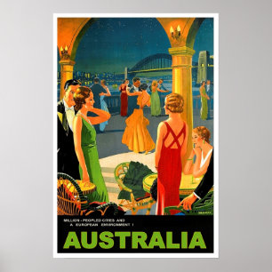Australia, romantic evening party, vintage travel poster